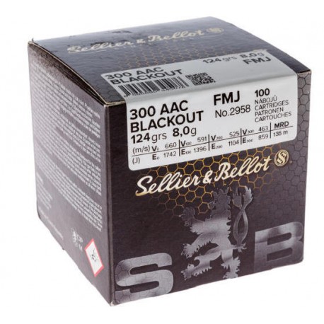 S&B .300 AAC 8g 124gr FMJ box of 100 Bulk