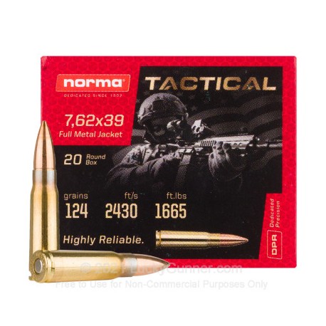 NORMA 7,62x39 Tactical FMJ 124gr, Box 1000