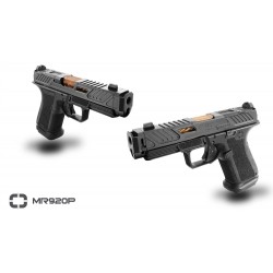 Shadow Systems MR920P 9mm Blk Frame Elite Slide OR Blk Spiral Compensated Barrel Black ss Rod Green Tritium
