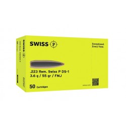 Swiss P Ammo, .223 Rem DS-1 FMJ, 3.6g/ 55gr. Box of 1000.